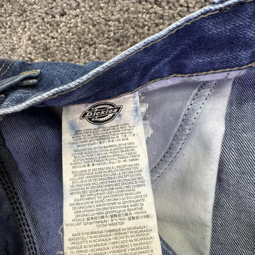 Dickies Jeans Mens 42x30 Blue Relaxed Straight Denim Carpenter Workwear Logo